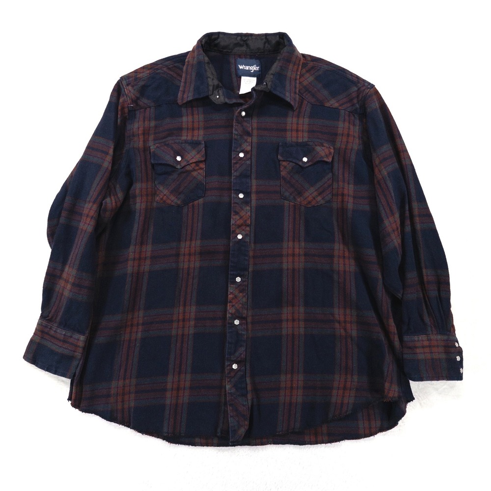 Wrangler Mens Flannel Shirt 3XLT Blue Plaid Western Snap Long Sleeve Heavyweight